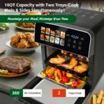 10QT Air Fryer Toaster Oven Combo with 10 Presets, Family Size Compact Oven for Roasting Whole Chicken/Double Cooking Easy Clean