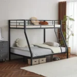 win Over Full Bunk Bed Frame with Ladder Metal Beds Frames for Bedroom Black - Image 3