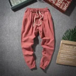 Cotton Linen Harem Pants Men Solid Elastic Waist Streetwear Joggers 2022 New Baggy Drop-crotch Pants Casual Trousers Men Running - Image 16