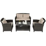 4pcs Patio Rattan Conversation Set Cushioned Outdoor Furniture Set - Image 4