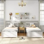 Twin Size Bed Frame with Headboard Wood Slat Support No Box Spring Needed