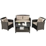 4pcs Patio Rattan Conversation Set Cushioned Outdoor Furniture Set - Image 6