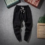 Cotton Linen Harem Pants Men Solid Elastic Waist Streetwear Joggers 2022 New Baggy Drop-crotch Pants Casual Trousers Men Running - Image 2