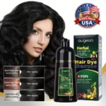 Hair Dye Shampoo 3 in 1 Black Dark Brown Hair Color Shampoo Gray Coverage Herbal Natural Plant Based Coloring Women Men