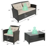 4pcs Patio Rattan Conversation Set Cushioned Outdoor Furniture Set - Image 3