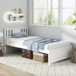 Twin Size Bed Frame with Headboard Wood Slat Support No Box Spring Needed