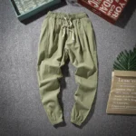 Cotton Linen Harem Pants Men Solid Elastic Waist Streetwear Joggers 2022 New Baggy Drop-crotch Pants Casual Trousers Men Running - Image 15