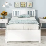 Twin Size Bed Frame with Headboard Wood Slat Support No Box Spring Needed