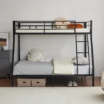 win Over Full Bunk Bed Frame with Ladder Metal Beds Frames for Bedroom Black - Image 5