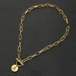 Stainless Steel Paper Clip Link Chain Customize Letter Initial Alphabet Pendant Necklace For Women Toggle Choker Name Jewelry