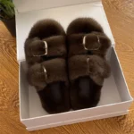 Winter European Fashion Women's Shoes Ladies Slippers 100% Mink Slippers