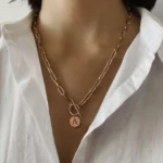 Stainless Steel Paper Clip Link Chain Customize Letter Initial Alphabet Pendant Necklace For Women Toggle Choker Name Jewelry
