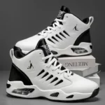 Men's High-Top Basketball Shoes Feature a Breathable Mesh Design for Maximum Comfort Outdoor Shock-Absorbing Running Shoes, High-Rebound Cushioning Technology, Make Running Smoother and More Comfortable, Enhance Support, Stylish White Design, Suitable for Athletic Performance and Everyday Wear. - Image 3