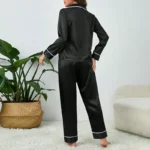 Spring Autumn Silk Pajamas Set for Women Casual Soft Nightwear Tops and Pants Solid Buttons Cardigan Sleepwear Homewear - Image 4