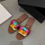 Luxury Designer Women's Flat Slippers Woven Comfortable Women's Shoes Casual Bottom Slippers 2025 New Summer Sandalias Mujer - Image 5