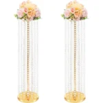 2 Pcs Wedding Centerpieces Flower Vases 35.4″ Tall Chandelier Crystal Vase Gold Metal Flowers Stand for Party Tables Decorations