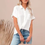 Summer Cotton Linen White Shirt Women Short Sleeve Casual Tops Ladies Elegant Blouses Short Sleeve