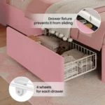 Twin Size Girl's Pink Storage Bed with LED Lights, Charging Port, No Box Spring, Easy Assembly - Image 4