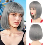 Bob Black Synthetic Wigs Straight Cosplay Short Daily Natural Looking Hair Wig with Bangs Heat Resistant Fiber for Women Afro - Image 12