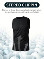 Men’s Sports Vest Black 5-Piece Breathable Round Neck Slightly Elastic Fabric Pure Color Suitable for Spring, Summer and Autum R