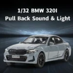 1/32 BMW 320i Sedan Miniature Diecast Toy Car Model Sound & Light Doors Openable Educational Collection Gift for Children Boy