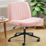 JHK Cross Legged Office Chair with Swivel Wheels Rocking Gaming Chair Armless Wide Desk Adjustable Swivel Fabric Task Vanity