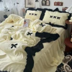 Korean Princess Style Kawaii Girl Black Bow Bedding Set Skin-friendly Soft Duvet Cover Set Bed Sheet Or Bed Skirt Pillowcases - Image 13