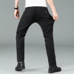Men’s Pure Black Slim Jeans Elastic Straight Pants