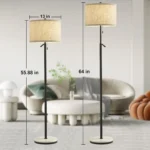 Adjustable Height Marble Floor Lamp with Pull Chain Switch for Living Room, Bedroom & Office - Black - Image 4