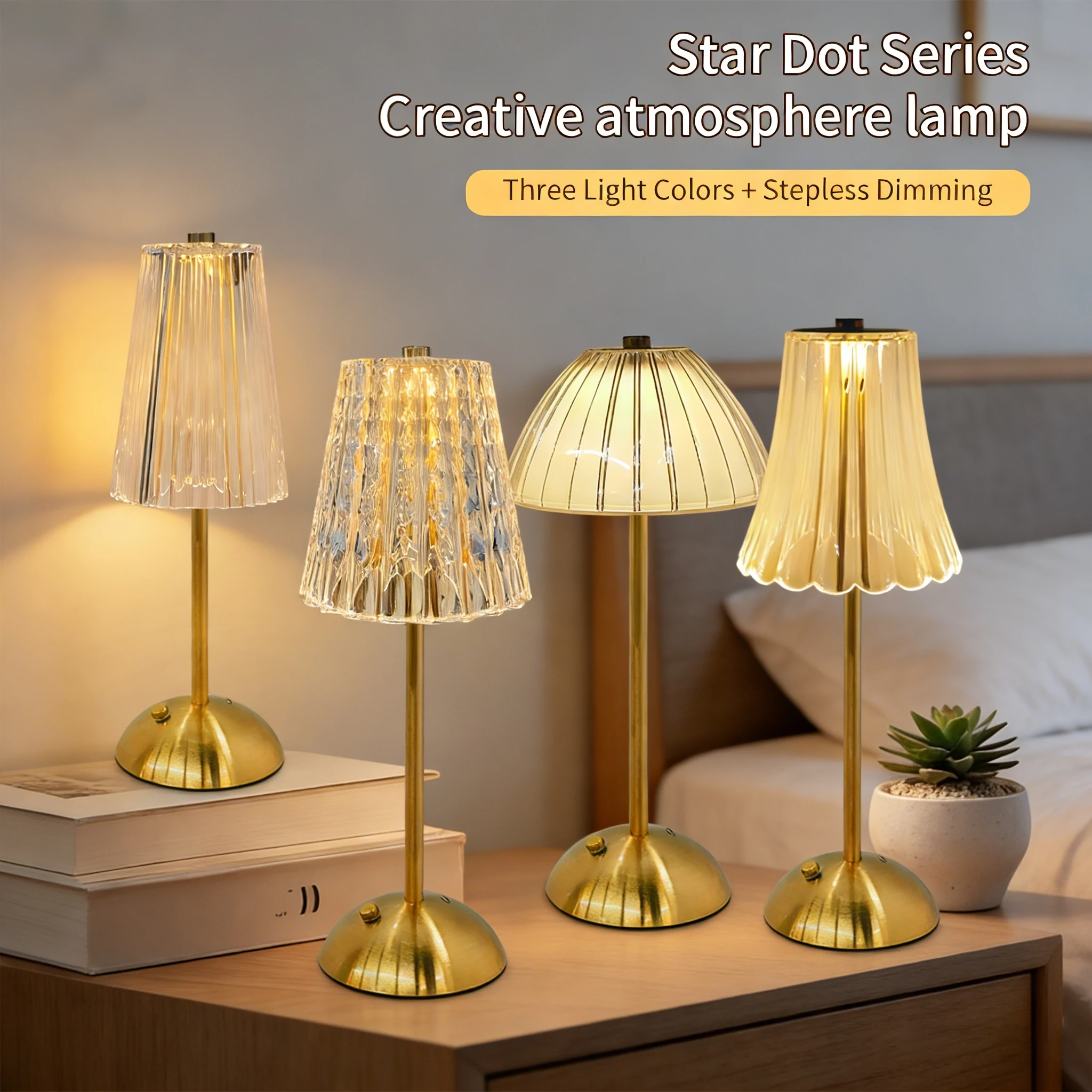 S03244c4c25db4443867d4975ed6314e6l.webp Rechargeable Crystal LED Table Lamp Touch Sensor Desk Light 3 Color Dimmable For Bedroom Bar Hotel Atmosphere Room Decor Lightin - Image 1