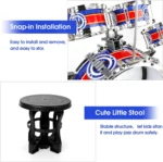 Mini Jazz Drum Set 6 Drums with Stool Musical Instruments Toy Birthday Gift for Beginners Boys Girls (with LED Light) - Image 5