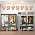 Teousev Portable Folding Fabric Wardrobe, Dustproof Clothes Closet Organizer, Modular Storage Rack for Dressing Room & Bedroom - Image 2