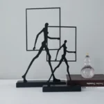 Home Decor Statues Metal Handicraft Abstract Wrought Iron Figures Square Frame Walking People Portrait Cropping Figurines Decor