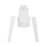 Tank Top Sleeve Cover Sleevless Side Pleats Turtleneck T-shirt  Sexy Ribbed Knitted Tops