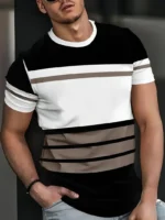 Summer classic men's T-shirt: Outdoor round-neck short-sleeved top with striped print, loose street men's T-shirt with additiona - Image 18