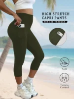 High Waisted capri pants For Women With Pockets Super Soft Tummy Control Workout Running Yoga Athletic Leggings