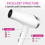 Foldable Fast Drying Hair Dryer with Diffuser for Curly Hair, Nozzle , With Hot/Warm/Cold Wind, 2 Speed Control Gentle And Safe