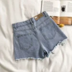 Korean Denim Shorts Women Summer Fashion Casual High Waist Ripped Jeans Pocket Tassel Y2K Hot Pants Streetwear Blue Trousers - Image 6