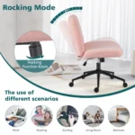JHK Cross Legged Office Chair with Swivel Wheels Rocking Gaming Chair Armless Wide Desk Adjustable Swivel Fabric Task Vanity - Image 4