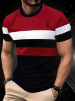 Summer classic men's T-shirt: Outdoor round-neck short-sleeved top with striped print, loose street men's T-shirt with additiona - Image 17