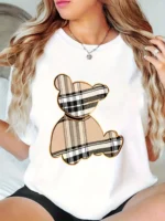 Women’s Sporty Casual Striped Bear Print T-Shirt