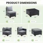 Farini Patio Sectional Sofa Set, Outdoor Furniture with Ottoman, Water/Oil/Stain-Resistant Fabric, Dark Gray Cushion + Gray Wick - Image 6