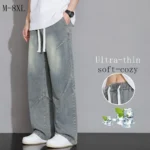M-8XL Wide Leg Ice Silk Jeans for Men Thin Style