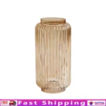 Ribbed Glass Vase Decorative Home Accent Indoor Use Floral Holder Elegant Cylinder Design 10 Inch Lightweight Washable