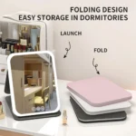 LED Makeup Mirror 3 Colors Light Portable Vanity with Adjustable Brightness USB Charging Foldable for Travel And Home Use - Image 6