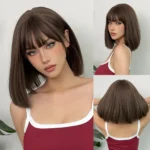 Bob Black Synthetic Wigs Straight Cosplay Short Daily Natural Looking Hair Wig with Bangs Heat Resistant Fiber for Women Afro - Image 8