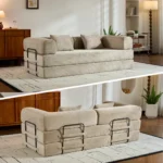 79″ Folding Convertible Sofa Bed, Oversized Corduroy Futon Floor Couch, Boneless Loveseat for Small Spaces, Living Room, Bedroom