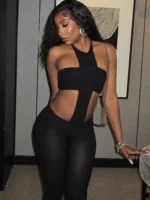 Women Jumpsuits Unique Sexy Coquette Bandage Backless Elastic Overalls Female Midnight Dance One Piece
