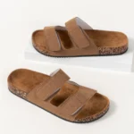 Men’s Retro Velcro Sandals – Soft Upper, Breathable Fabric Lining and Cushioned Insole, Durable Pvc Cork Sole for All-Season Casual and Beach Wear