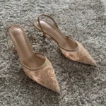 String Bead Mesh Embroider Slingback High Heels Women Sexy Pointed Toe Heeled Sandals - Image 7